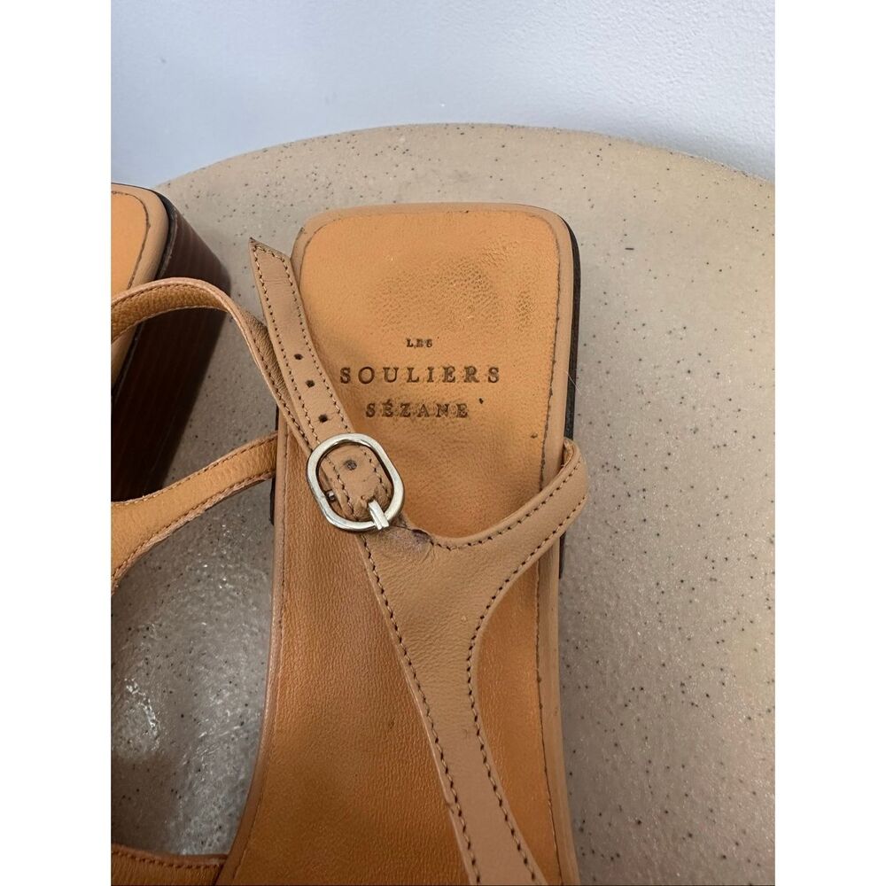 Sezane Women’s Livie Babies Smooth Honey Leather Tan  Mary Jane Flats - Picture 8 of 16
